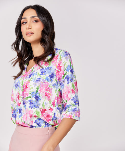 Vneck Half Sleeve Chiffon Printed Top